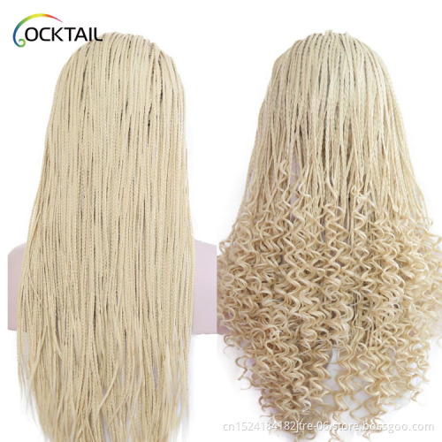 wholesale blonde million braids wig mixed color crochet small box braid synthetic fiber twist braided lace front wig with beads